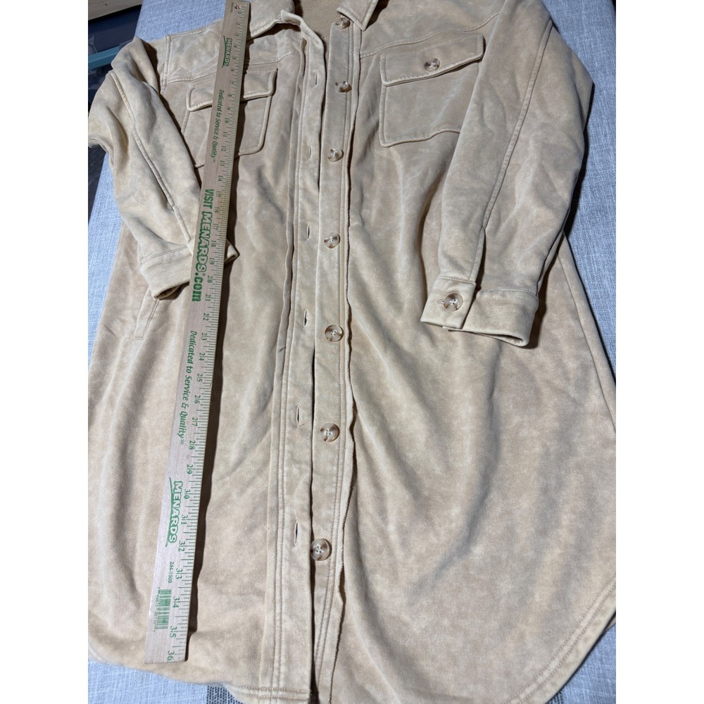 Mystree Tan Longline Shacket Button Down Shirt Jacket Womens Medium